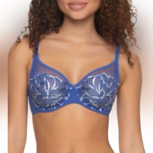 PARAMOUR Blue Lotus Embroidered Unlined Underwire Bra Size 36D